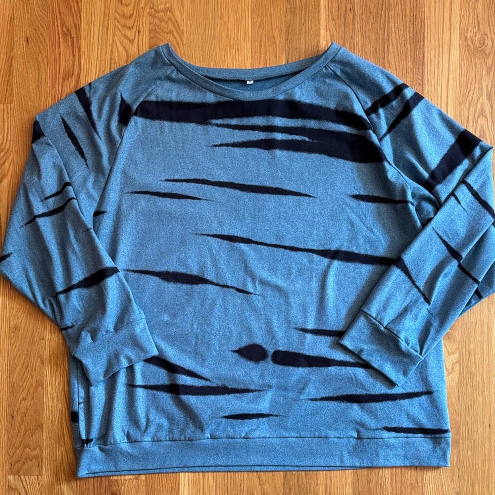 Oversized Blue and Black Tiger Print Sweatshirt Top Size XL